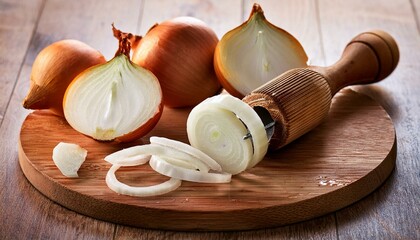 onions sliced on a cutter, AI generated