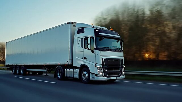 A modern European truck with standard trailer is driving on the road