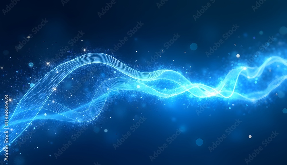 Poster abstract light lines of motion and speed with sparks of blue color. light everyday luminous effect. 