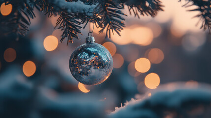 Obraz premium Close-Up of a Sparkling Silver Christmas Ornament