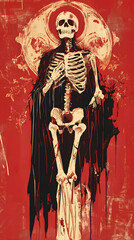 Crimson Requiem: A Skeletal Figure in a Ghastly Red Mantle