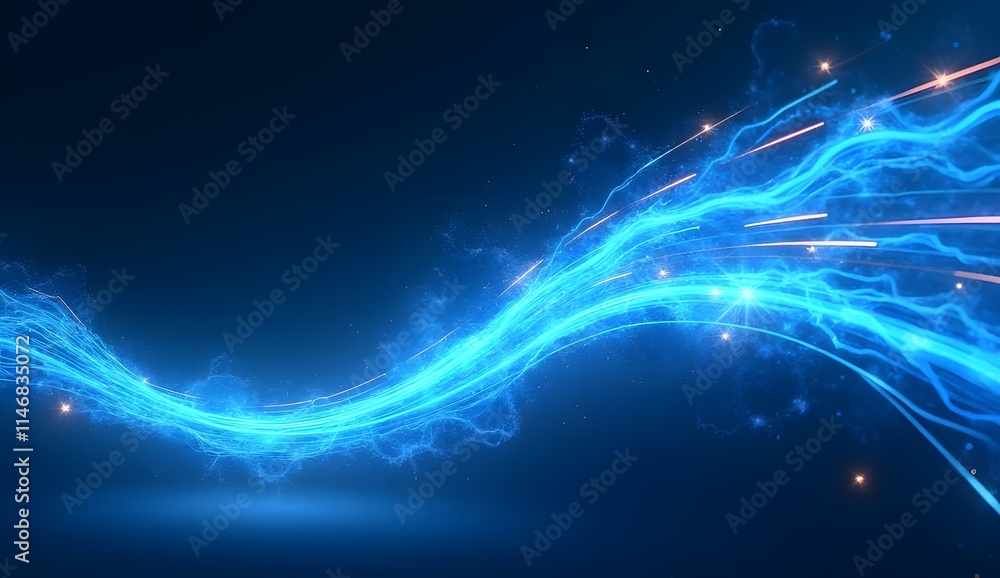Poster abstract light lines of motion and speed with sparks of blue color. light everyday luminous effect. 