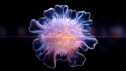 Fototapeta premium Microscopic view of a virus cell with glowing core.