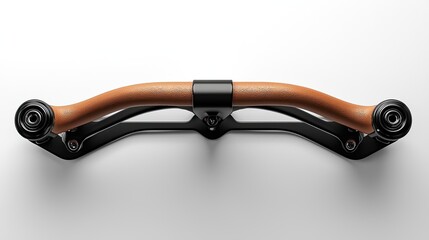 A sleek bicycle handlebar featuring a wooden grip and modern design elements.