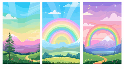 Fototapeta premium Vibrant Landscape Collection with Rainbow - Nature Scenery