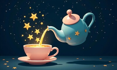 Starry Night Tea: A Dreamy 3D Render of Celestial Tea