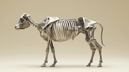 Metallic cow skeleton model, anatomical study.