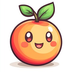 Cute cartoon orange character with happy expression and green leaves.