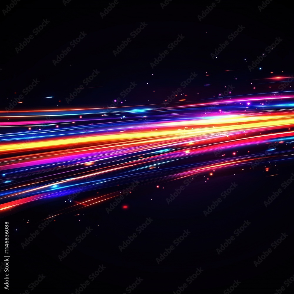 Poster dynamic light trails abstract space digital art dark environment close-up view motion concept for vi