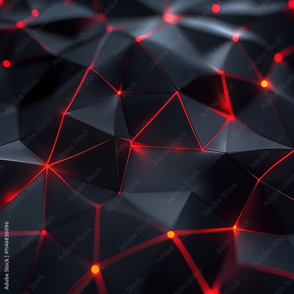 Poster dynamic red and black geometric patterns digital space abstract art futuristic environment close-up 
