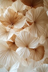Decorative dried palm leaves create an elegant and textured backdrop for interior design, suitable for various