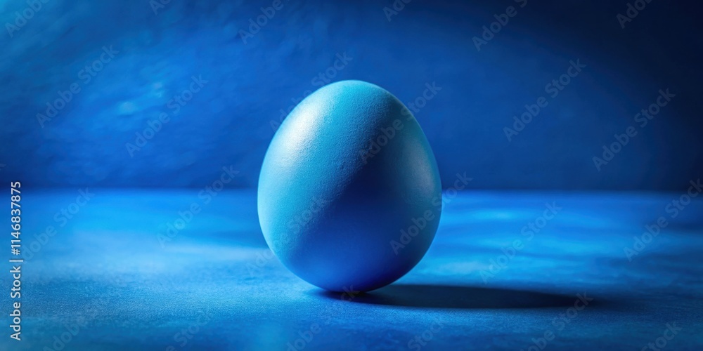 Leinwandbilder a single, perfectly smooth blue egg stands alone on a textured blue surface, illuminated by soft lig