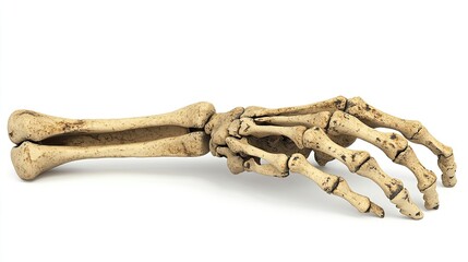 A detailed anatomical model of a human hand skeleton, showcasing bone structure.