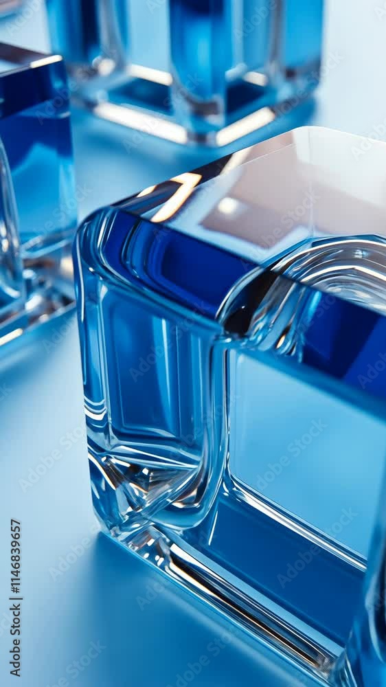 Aufkleber clear glass blocks with blue reflections create an artistic arrangement on a smooth surface
