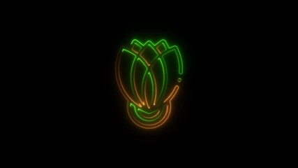 Neon flowers icon nice, beautiful glowing neon red Icon 4k animation black background.