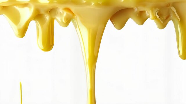 Close up melted butter dripping over white background