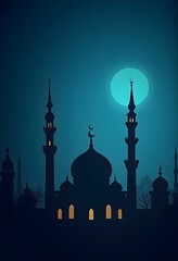 the mosque silhouette and the moon in Ramadhan