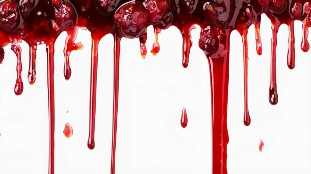 Cranberry jam dripping over isolated white transparent background