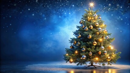 A glowing Christmas tree stands tall against a backdrop of a starry, snowy night, radiating holiday cheer.