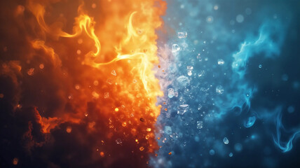 Fototapeta premium Abstract Fire and Ice element against (vs) each other background. Heat and Cold concept