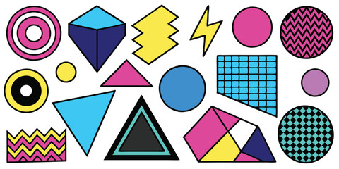 Different set of geometric shapes. Memphis design retro elements. Collection trendy halftone geometric shapes. trends designs and vintage graphics design element collection. vector file easily used.