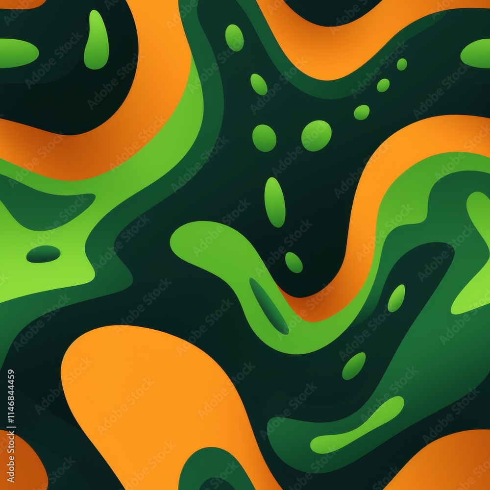 Poster seamless abstract design featuring light green shapes and molecular patterns with unique textures