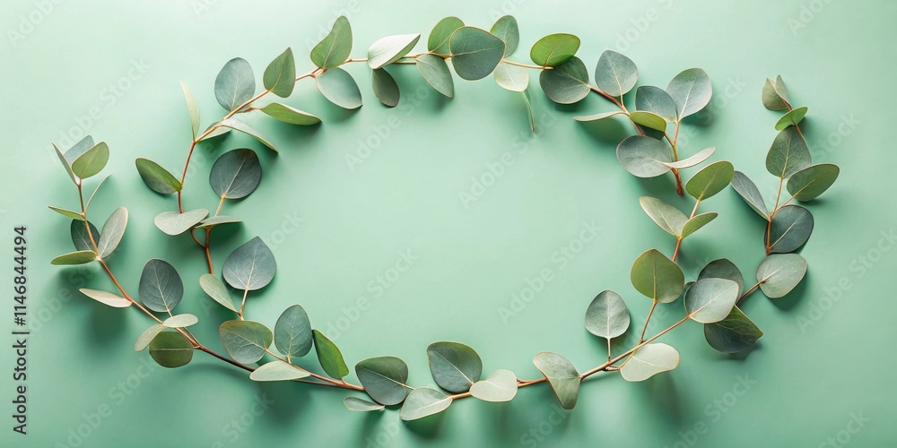 Aufkleber eucalyptus branches forming a circular frame on a soft mint green background
