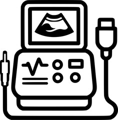 medical ultrasound machine, symbolizing healthcare technology sign, symbol, vector, art