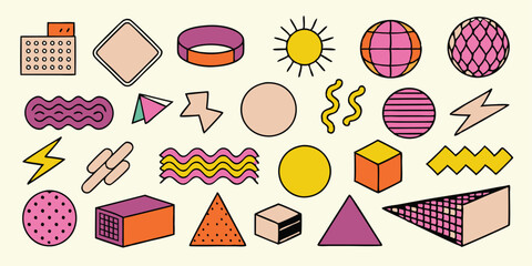 Different set of geometric shapes. Memphis design retro elements. Collection trendy halftone geometric shapes. trends designs and vintage graphics design element collection. vector file easily used.