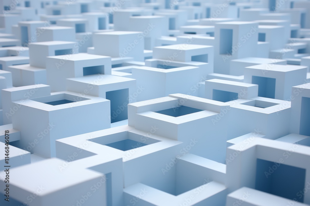 Poster cube illusions overlapping blue and white shapes creating stunning 3d visual deceptions