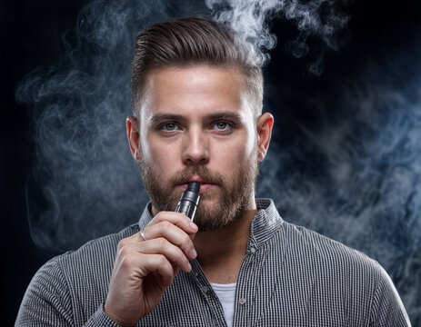 junger Mann mit einer E-Zigarette oder vape und viel qualm