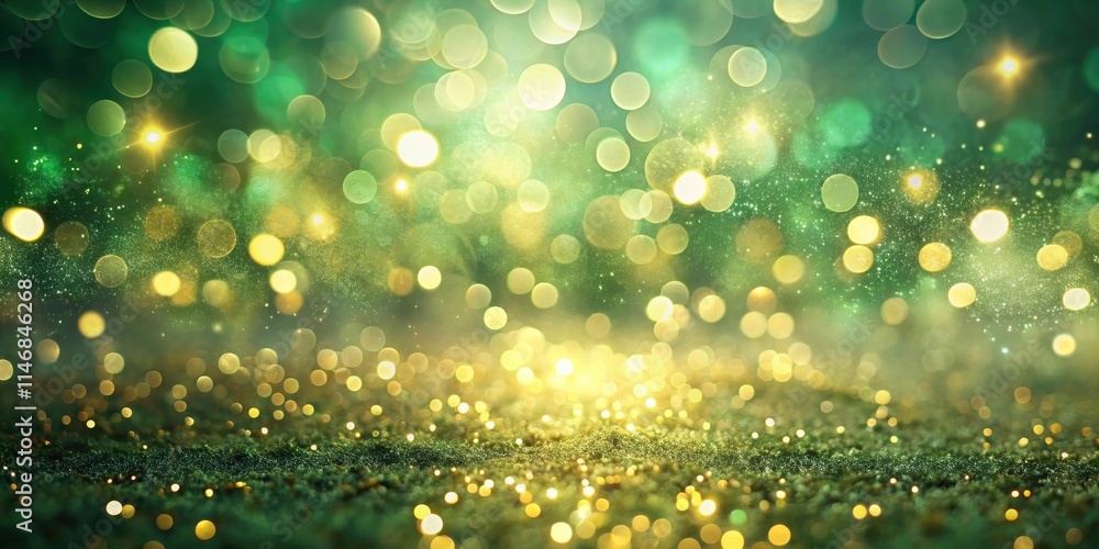 Aufkleber a dreamy green and gold abstract background with sparkling lights and a touch of magic