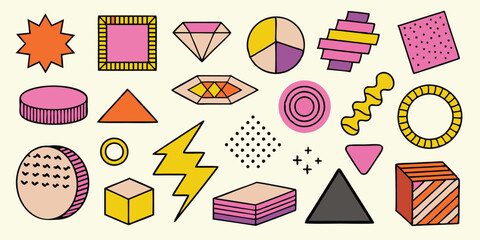 Different set of geometric shapes. Memphis design retro elements. Collection trendy halftone geometric shapes. trends designs and vintage graphics design element collection. vector file easily used.