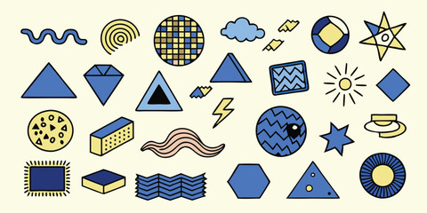 Different set of geometric shapes. Memphis design retro elements. Collection trendy halftone geometric shapes. trends designs and vintage graphics design element collection. vector file easily used.
