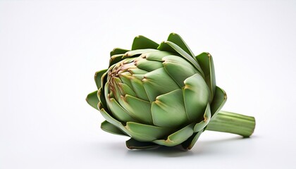 Obraz premium Single artichoke on white background. Green, fresh, and healthy.