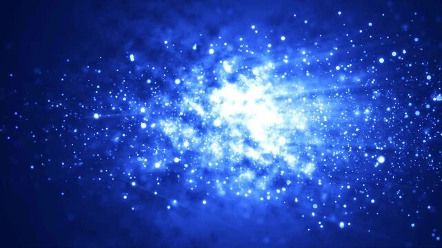 Shining starlight moving horizontally, comet among stardust in blue space. Video in high quality 4k, motion design.