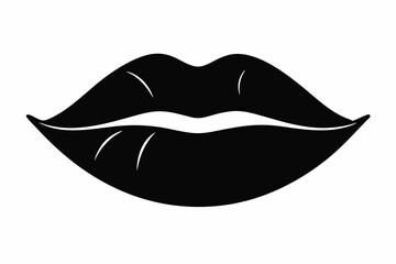 Valentines Kissing Lips Icon in Black Silhouette on White Background,14 February Valentines Day Kissing Vector Design Icon solated, symbol.