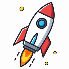 Cartoon Rocket in Flight with Vibrant Flames – Colorful Space Illustration