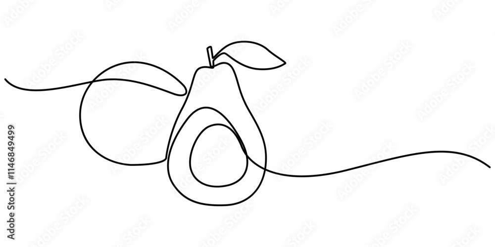 Poster avocado single line icon, one continuous line illustration of an avocado, isolated on white backgrou