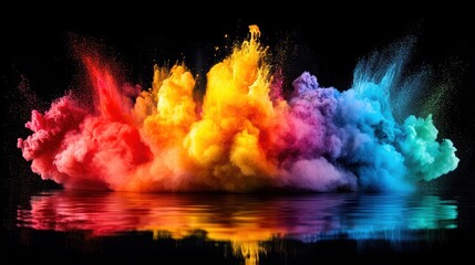 Fototapeta premium a vibrant explosion of colors, creating an enchanting and dynamic visual experience with splashes of bright hues against the black background. This captivating scene is perfect for conveying energy