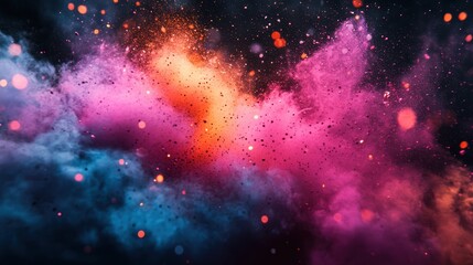 Naklejka premium a vibrant explosion of colors, creating an enchanting and dynamic visual experience with splashes of bright hues against the black background. This captivating scene is perfect for conveying energy