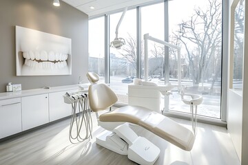 Sleek and Modern Dental Office Interior Design with Advanced Equipment and Bright Lighting