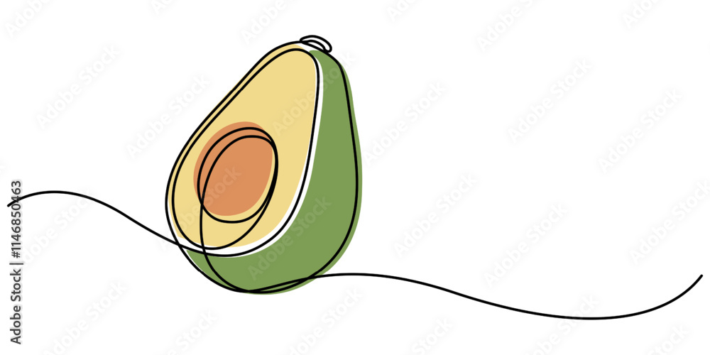 Poster avocado single line icon, one continuous line illustration of an avocado, isolated on white backgrou