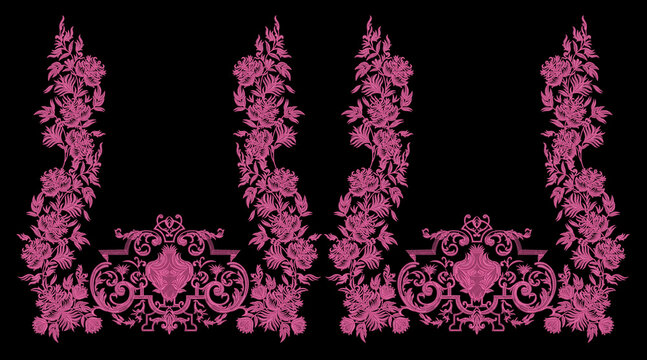 Indian Embroidery Neck and Border Design, Pattern, Patch, Embroidery Designs, Women Shirt Designs, Embroidery Allover Designs Embroidery Illustration, for Textile Clothing Design Manual artwork