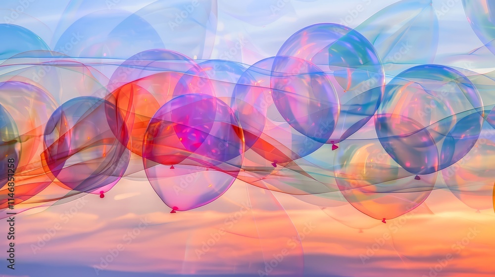 Poster abstract double exposure featuring balloons blended with flowing patterns