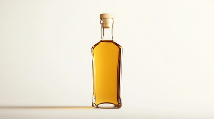 Elegant bottle of golden liquid on a light background.