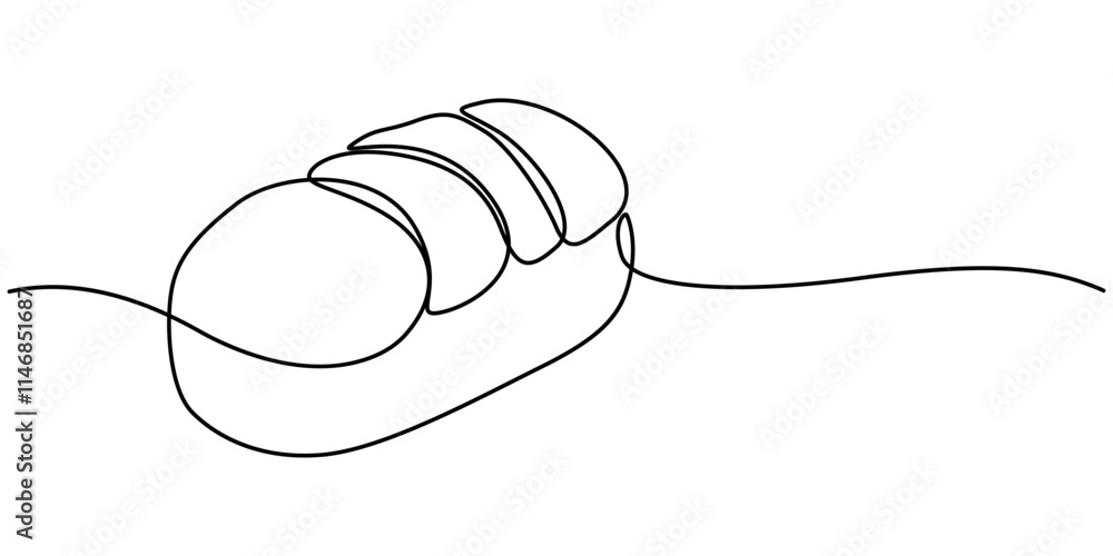 Poster bread one line drawing, one continuous line drawing of long loaf bread. simple black line sketch of 