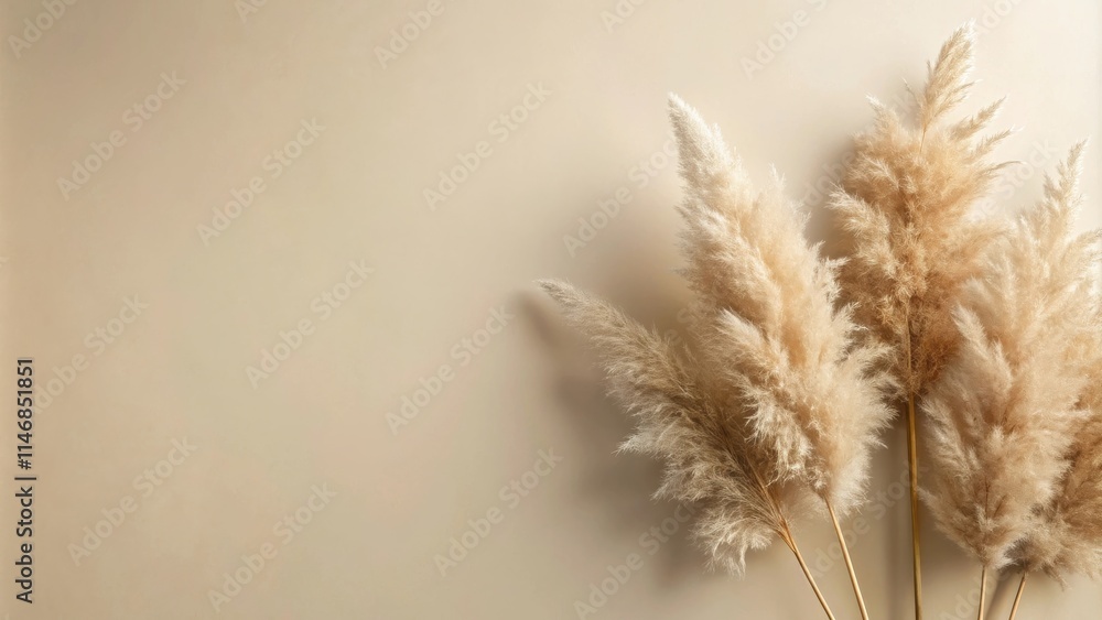 Poster Neutral Background with Soft and Fluffy Pampas Grass in a Minimalist Composition