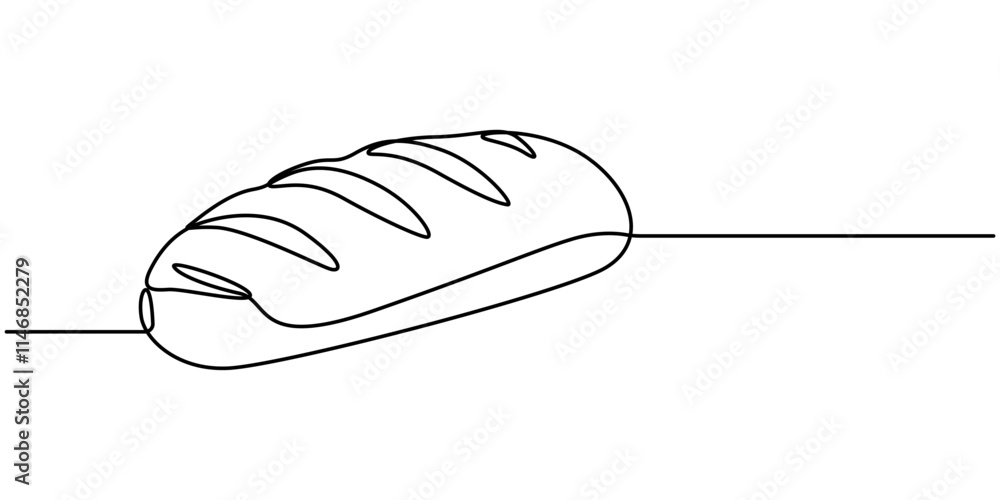 Poster bread one line drawing, one continuous line drawing of long loaf bread. simple black line sketch of 