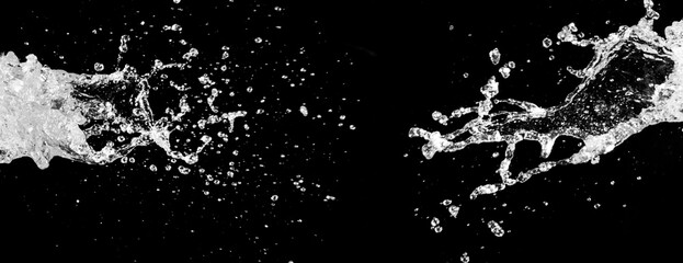 Water Splash on Black Background: Capture the energy and movement of water as it splashes and bursts across a stark black backdrop.